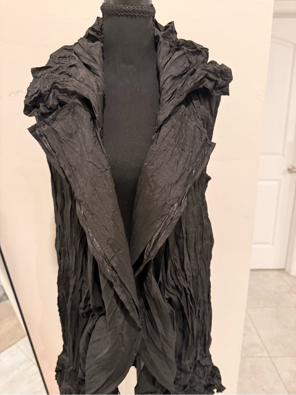 Lindi Black Draped Crinkle Vest